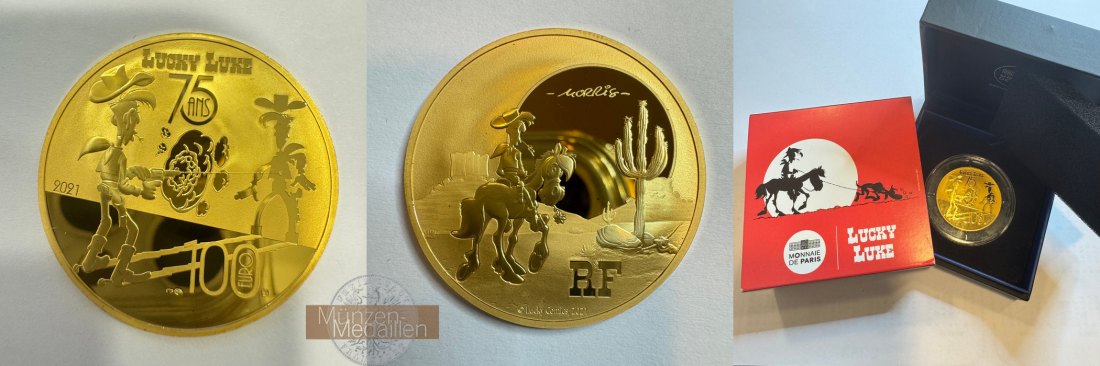  Frankreich 100 Euros (Lucky Luke) 2021 MM-Frankfurt KM#3036 Feingold: 15,55g   