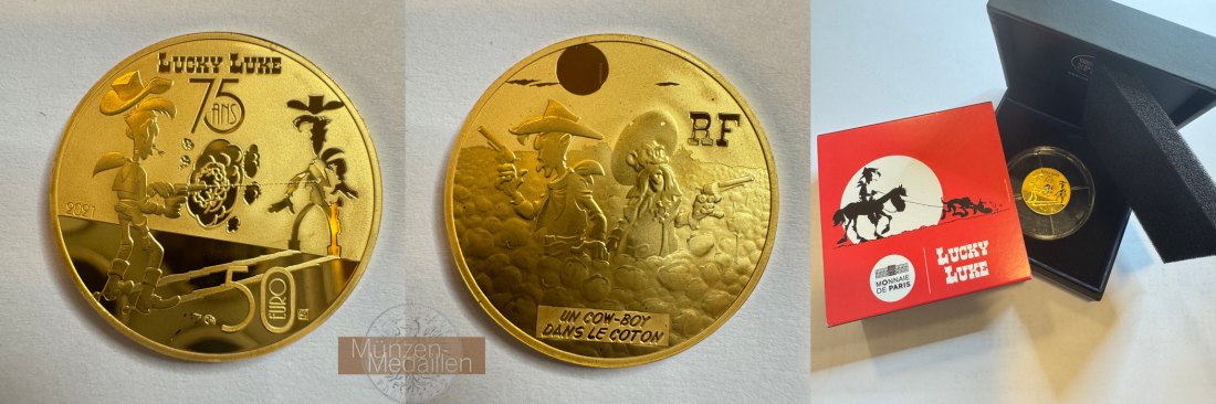  Frankreich 50 Euros (Lucky Luke) 2021  MM-Frankfurt KM#3014 Feingold: 7,78g   