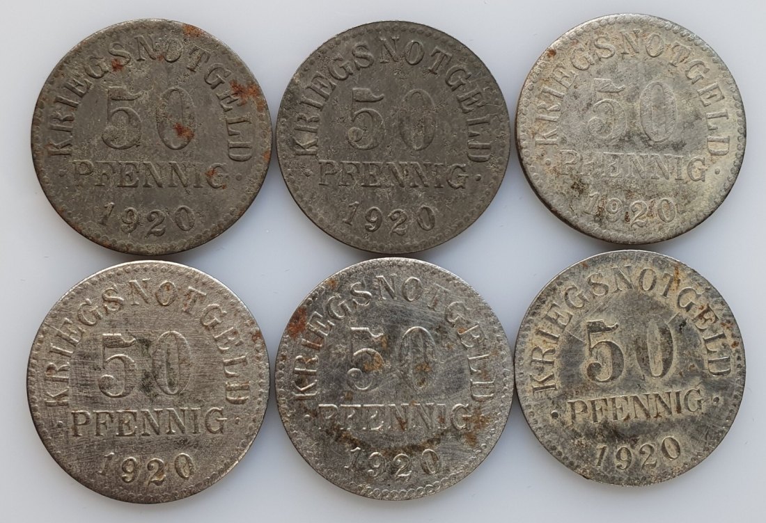 BRAUNSCHWEIG: KRIEGSNOTGELD: 50 Pfennig 1920 / HERZOGTUM & STAATSBANK 6 Münzen Konvolut #3
