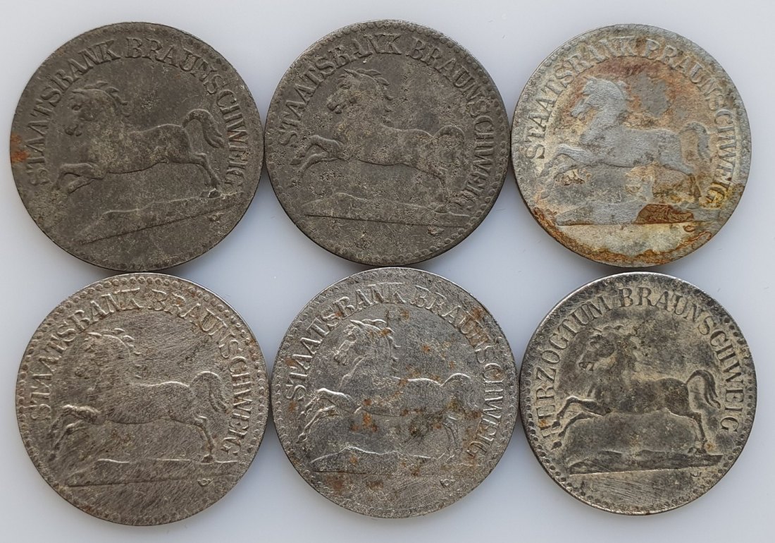  BRAUNSCHWEIG: KRIEGSNOTGELD: 50 Pfennig 1920 / HERZOGTUM & STAATSBANK 6 Münzen Konvolut #3   