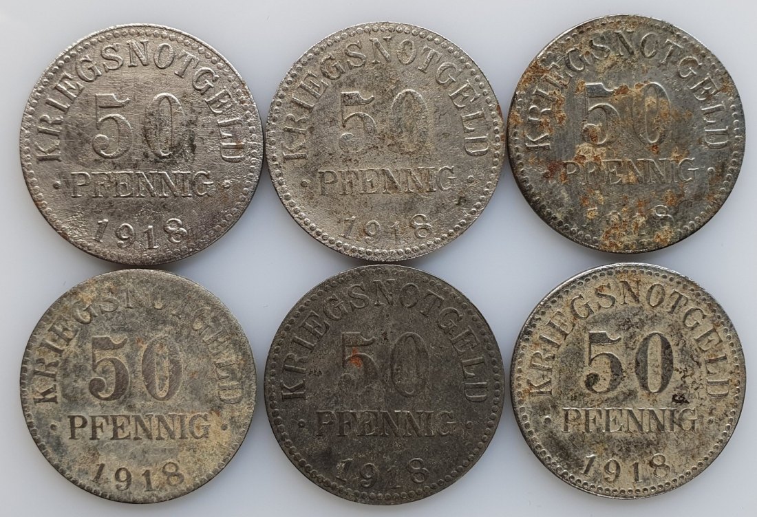  BRAUNSCHWEIG: KRIEGSNOTGELD: 50 Pfennig 1918 / HERZOGTUM 6 Münzen Konvolut #4   