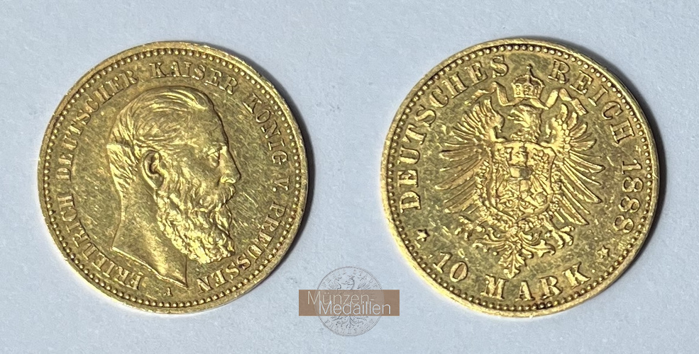 Deutsches Kaiserreich, Preussen. MM-Frankfurt Feingewicht: 3,58g Gold Friedrich III, 10 Mark 1888 A 