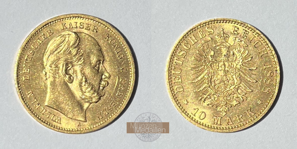 Preussen, Kaiserreich  10 Mark MM-Frankfurt KM#504 Feingold: 3,58g Wilhelm I 1888 A 