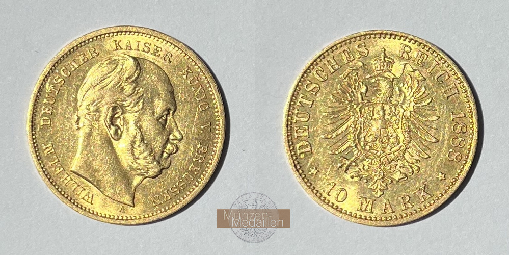 Preussen, Kaiserreich  10 Mark MM-Frankfurt KM#504 Feingold: 3,58g Wilhelm I 1888 A 