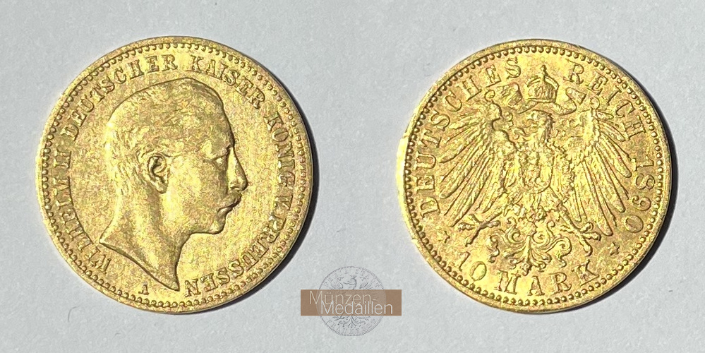 Deutsches Kaiserreich, Preussen MM-Frankfurt KM#520 Feingold: 3,58g Wilhelm II 10 Mark 1890 A 