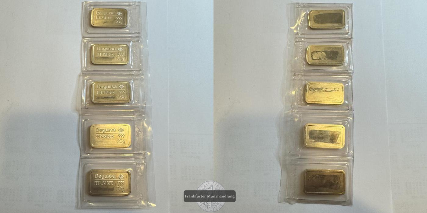  Deutschland 5x 20g Silberbarren Degussa  FM-Frankfurt Feinsilber: 100g   