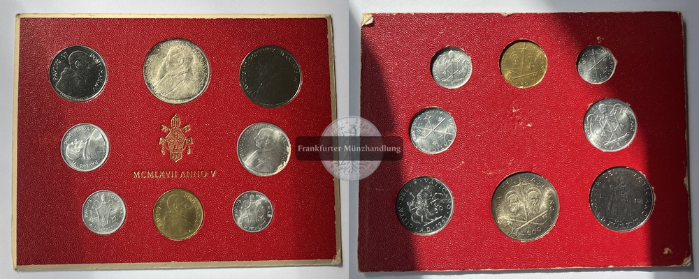  Vatikan 1967 Kursmünzensatz 1 - 500 Lire MCMLXVII Anno V Paul VI. FM-Frankfurt Feinsilber: 9,18g   