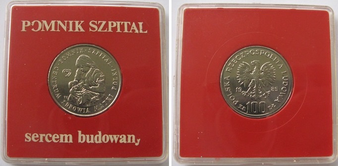  1985, Polen, 100-Zlotych-Münze, Gedenkkrankenhaus für polnische Frauen   