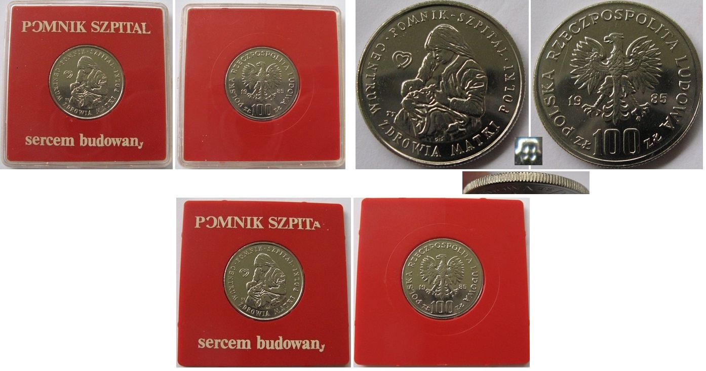  1985, Polen, 100-Zlotych-Münze, Gedenkkrankenhaus für polnische Frauen   