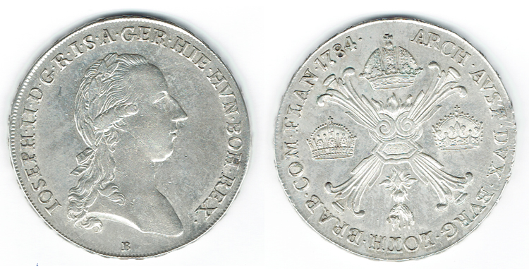  SZAIVERT RDR HABSBURG LOTHRINGEN ÖSTERREICH JOSEPH II KRONENTALER 1784 B KREMNITZ NIEDERLANDE   