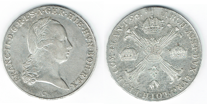  SZAIVERT RDR HABSBURG LOTHRINGEN NIEDERLANDE FRANZ II. KRONENTALER 1796 C PRAG BÖHMEN   