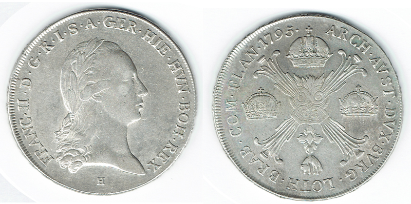  SZAIVERT RDR HABSBURG LOTHRINGEN NIEDERLANDE FRANZ II. KRONENTALER 1795 H GÜNZBURG   