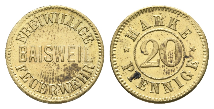  Bayern; Baisweil, Freiwillige Feuerwehr; 20 Pfennig Marke; Menzel -   