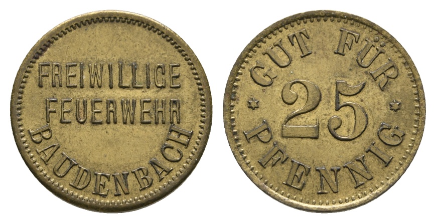  Bayern; Baudenbach, Freiwillige Feuerwehr; Gut für 25 Pfennig; Menzel 1570.2   