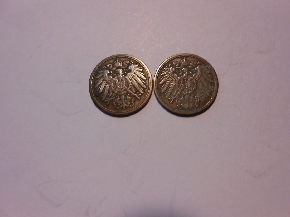  C49.°° Deutsches Kaiserreich, 2er Lot 1 Pfennig 1909 G / 1910 A   