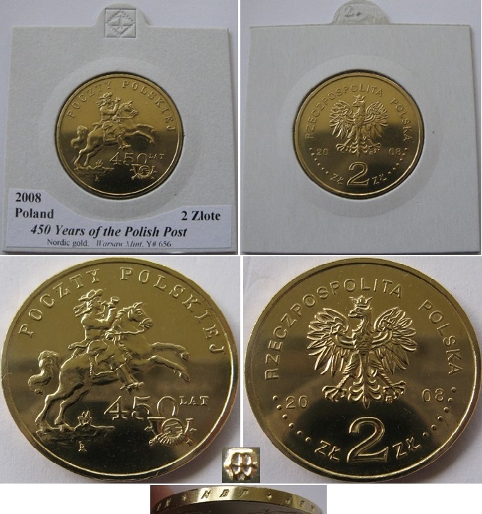  2008, Poland, 2 Złoty, 450 Years of the Polish Postal Service   