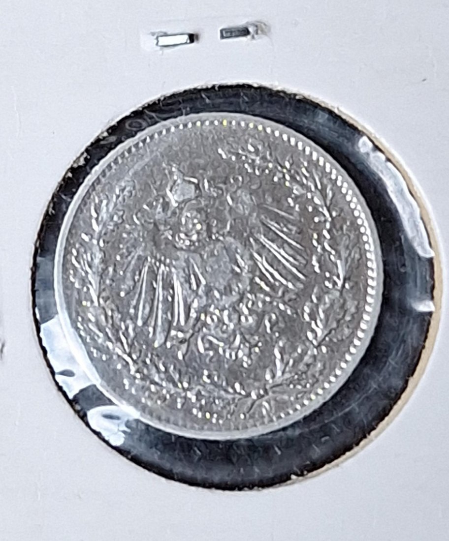 Silber, Kaiserreich J. 16, 1/2 Mark 1908 J, guter Jahrgang, Feingewicht 2,5 Gramm   