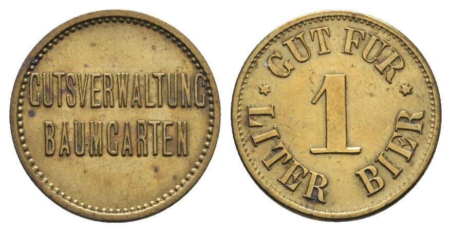  Bayern; Baumgarten; Gutsverwaltung Baumgarten; Gut für 1 Liter Bier; Menzel 1575.1   