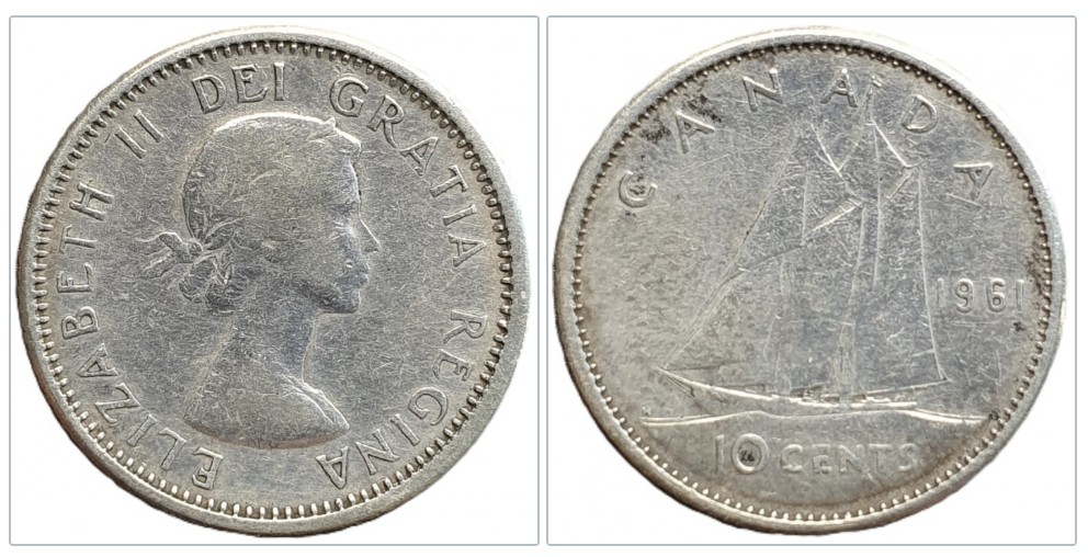  Kanada 10 Cent, 1961 Silber 1,86g fein   