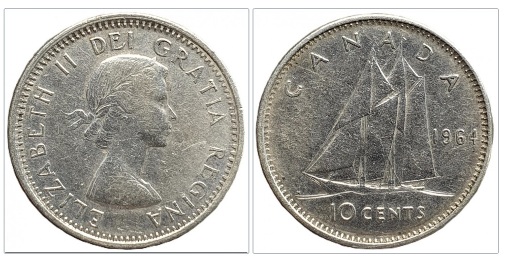  Kanada 10 Cent, 1964 Silber 1,86g fein   