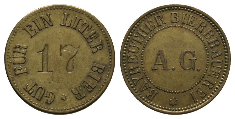  Bayern; Bayreuth; Bayreuther Bierbrauerei A.G.; Gut für ein Liter Bier (Nr. 17); Menzel 1609.3   
