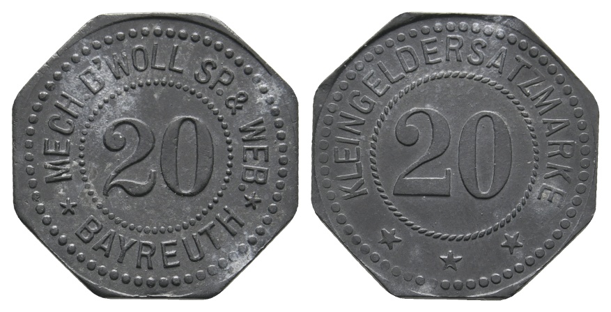  Bayern; Bayreuth; Mech.B'Woll Sp.& Web.Bayreuth; Kleingeldersatzmarke WZ: 20; Menzel 1644.1   