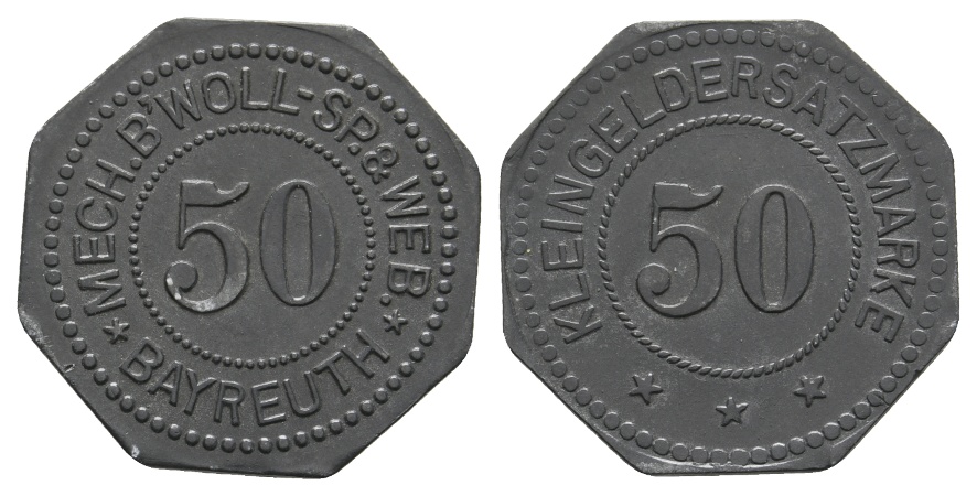  Bayern; Bayreuth; Mech.B'Woll Sp.& Web.Bayreuth; Kleingeldersatzmarke WZ: 50; Menzel 1644.2   