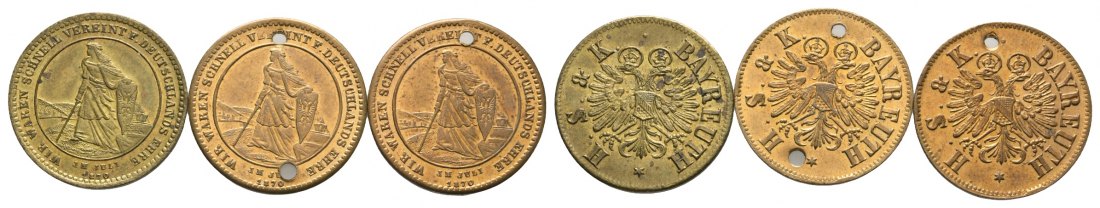 Bayern; Bayreuth; 3 kleine Medaillen 1870; Messing,  je Ø 20,5 mm   