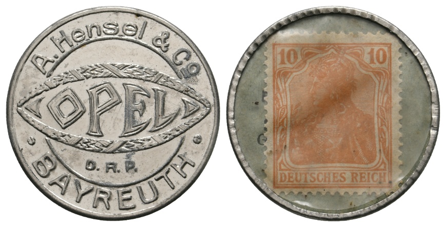  Bayern; Bayreuth, 10 Pfennig o.J. OPEL-A. Hensel & Co./Briefmarkenkapselgeld   