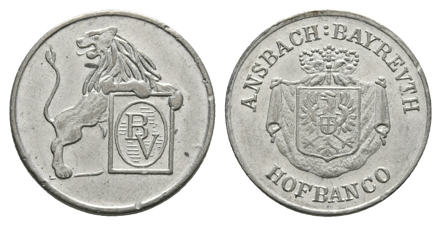  Bayern; Bayreuth; Ansbach:Bayreuth Hofbanco; B V; Zinn, Ø 22 mm; Menzel -   