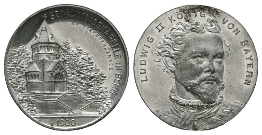  Medaille 1900; Ludwig II König von Bayern; Gedächtniskapelle Berg; Zink, Ø 33 mm, 12,78 g   