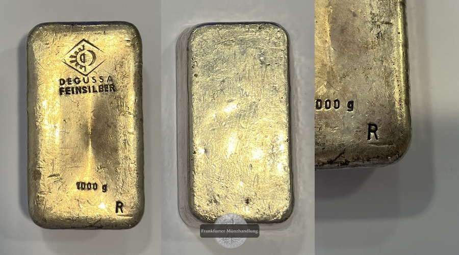  Deutschland Silberbarren 1000g Degussa Sammelbarren R FM-Frankfurt  Feingewicht: 1.000g   