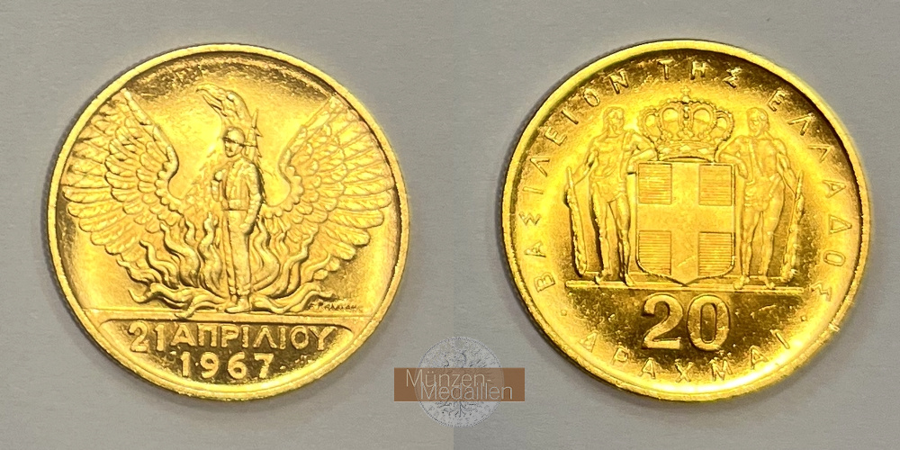 Griechenland 20 Drachmai MM-Frankfurt KM#92 Feingold: 5,76  1967 