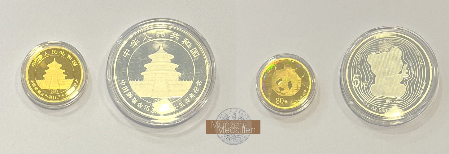 China 5/80 Yuan 35th Anniversary Panda Gold Coin China Gold/Silber SET MM-Frankfurt Feingold: 5g