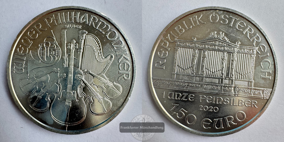  Österreich 1,50 Euro Wiener Philharmoniker 2020 FM-Frankfurt  Feinsilber: 31g   