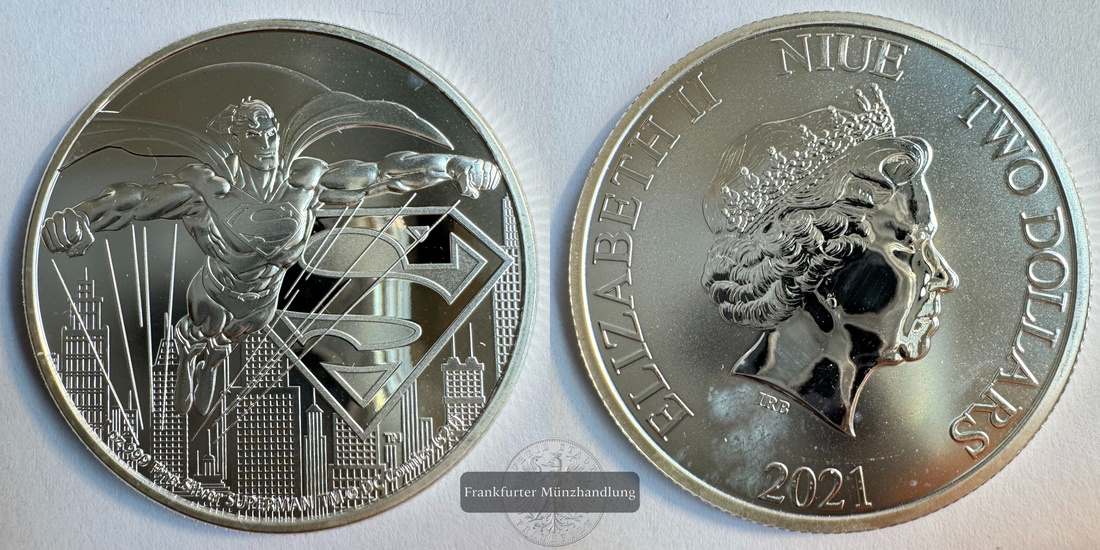  Niue 2 Dollars Elizabeth II (Superman) 2021 FM-Frankfurt KM#4227 Feinsilber: 31,1g   