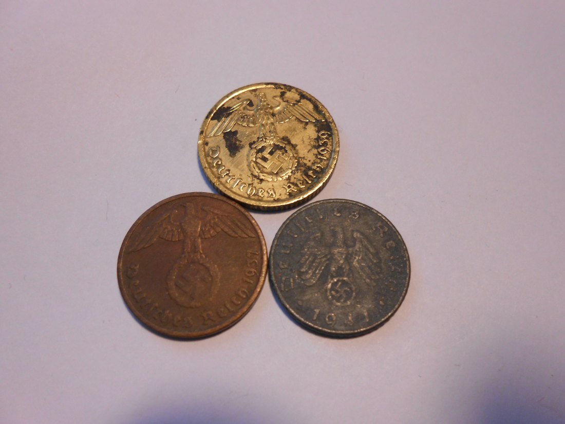  C51.°° Drittes Reich, 3er Lot, 2, 5 und 10 Reichspfennig (mit 2 RPf. 1937 G !)   