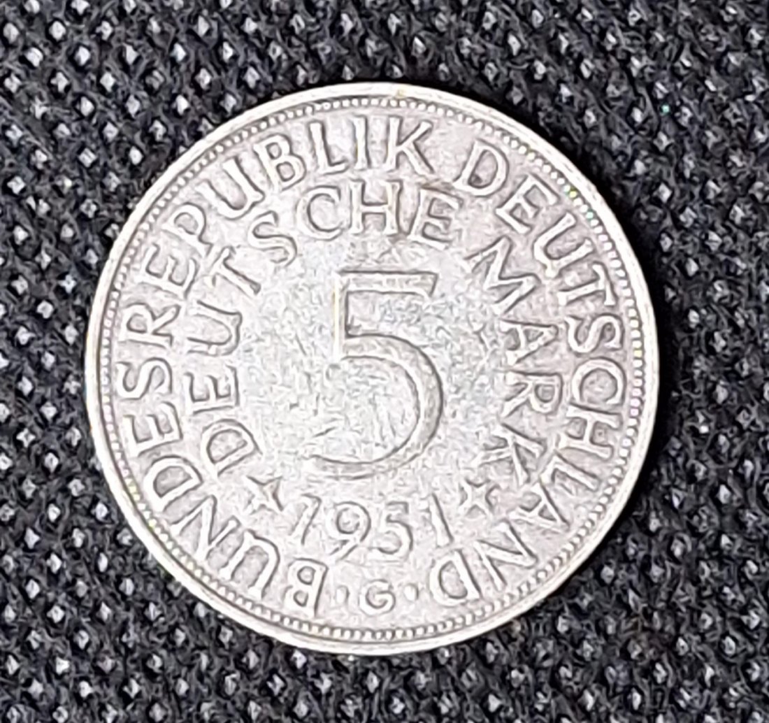  Silber, Fehlprägung BRD 5 DM, J. 387, Kursmünze 1951 G: FRFHEIT in der Randschrift statt FREIHEIT   