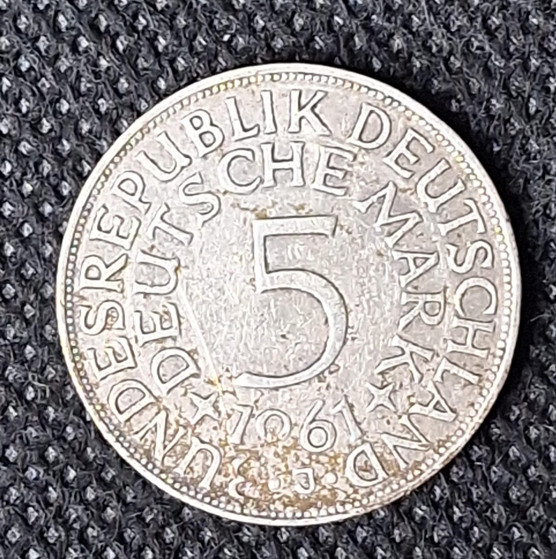  Silber, Fehlprägung BRD 5 DM, J. 387, Kursmünze 1961 J: die 9 in 1961 ist schwach geprägt   