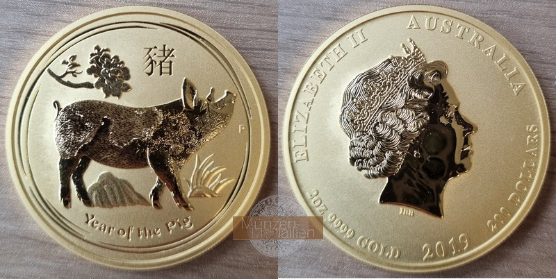 Australien MM-Frankfurt Feingold: 62,2g 200 Dollar  Schwein 2019 