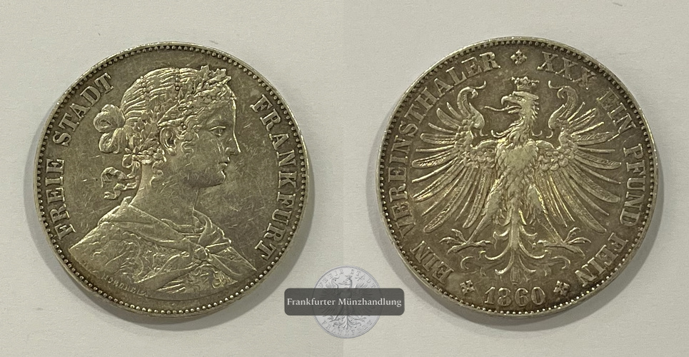  Frankfurt freie Stadt Vereinstaler 1860  FM-Frankfurt  Feinsilber: 16,67g   