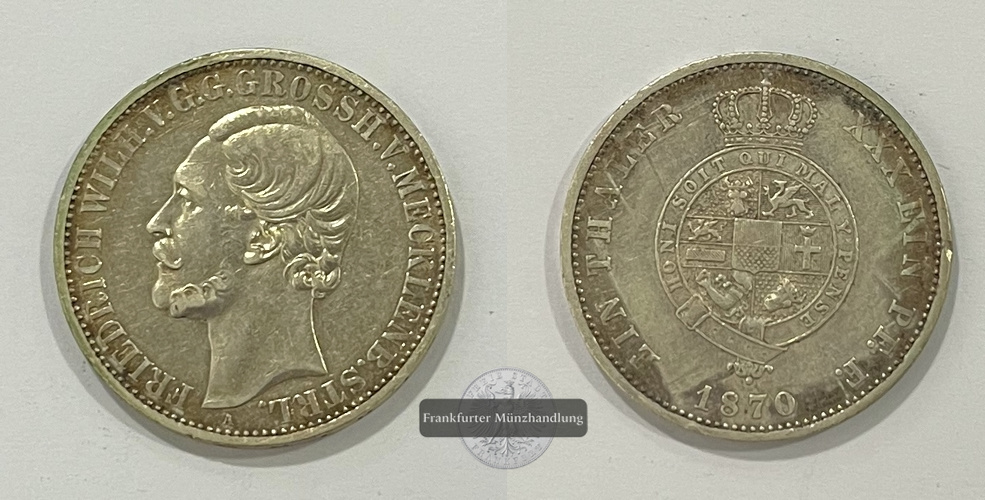  Mecklenburg-Strelitz Taler 1870 A Großherzog Friedrich Wilhelm FM-Frankfurt Feinsilber: 16,5g   