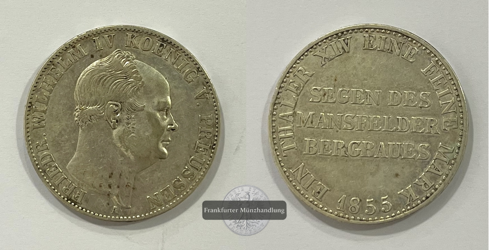  Preussen Ausbeutetaler 1855 A Friedrich Wilhelm IV. (1840-1861) FM-Frankfurt Feinsilber: 16,7g   