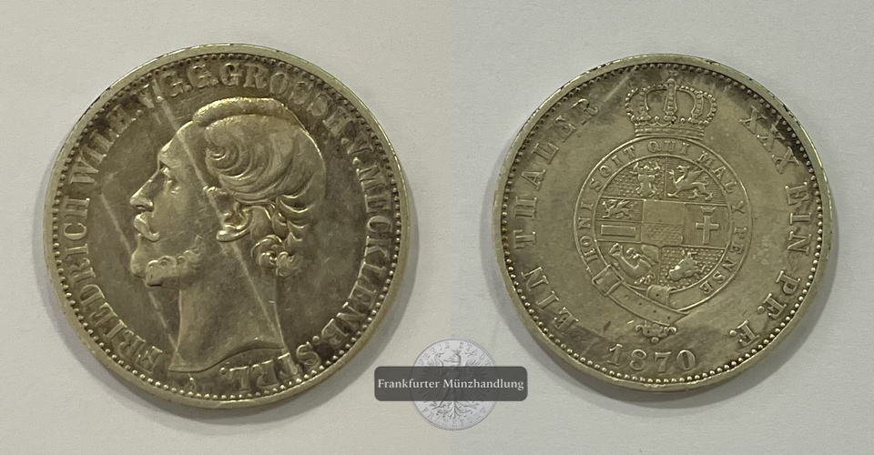  Mecklenburg-Strelitz, Großherzog Friedrich Wilhelm.  Taler 1870 A  FM-Frankfurt Feinsilber: 16,5g   