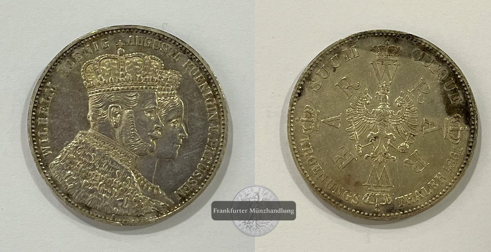  Preußen 1 Krönungstaler 1861 König Wilhelm I. und Königin Augusta FM-Frankfurt Feinsilber: 16,67g   