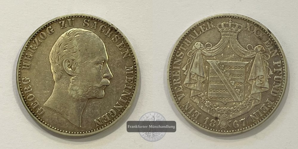  Sachsen-Meiningen, Georg II. 1866-1914. Vereinstaler 1867.  FM-Frankfurt KM#175 Gewicht: 18,3g   