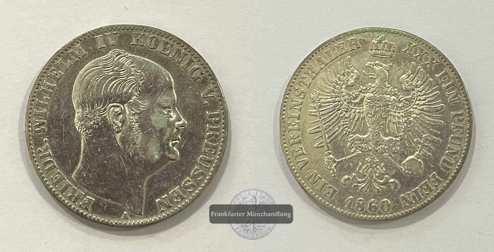  Brandenburg-Preußen Ausbeutetaler 1860 A Friedrich Wilhelm IV. FM-Frankfurt KM#471 Gewicht: 18,3g   