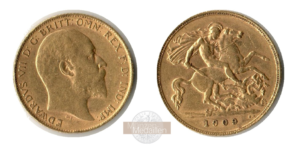  Vereinigtes Königreich 1/2 Sovereign Edward VII 1909 (1902-10) MM-Frankfurt KM#804 Feingold: 3,668g   