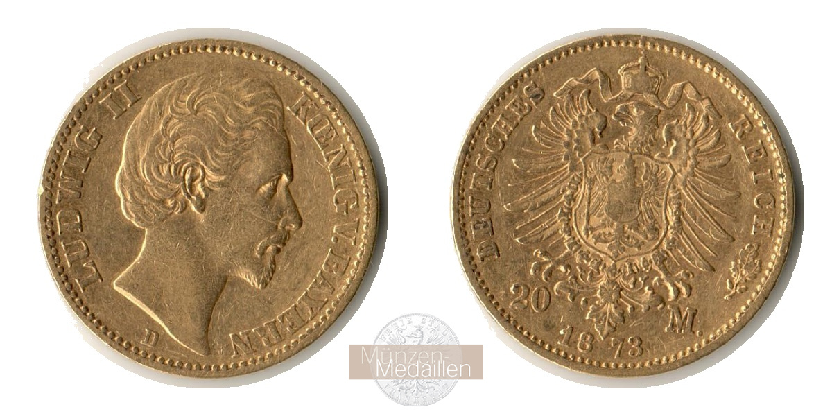 Dt. Kaiserreich, Bayern Ludwig II. MM-Frankfurt KM#894 Feingold: 7,17g 20 Mark 1873 D 