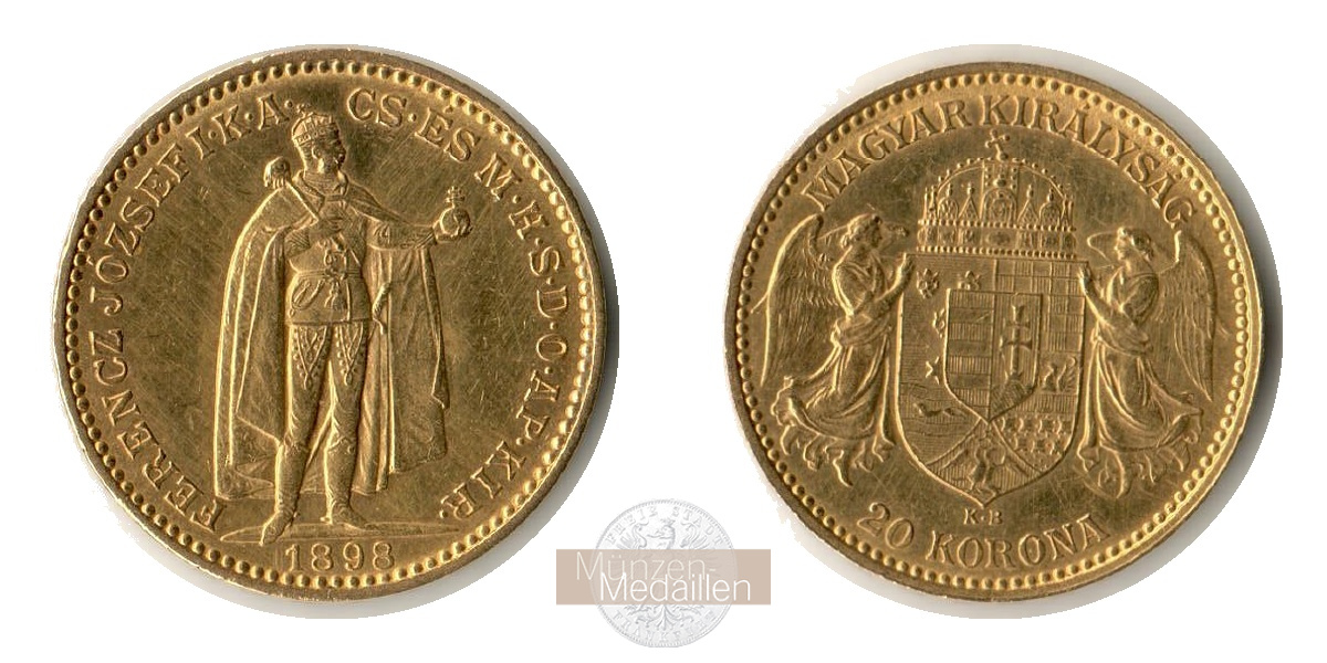 Ungarn MM-Frankfurt Feingold: 6,09g 20 Kronen 1898 